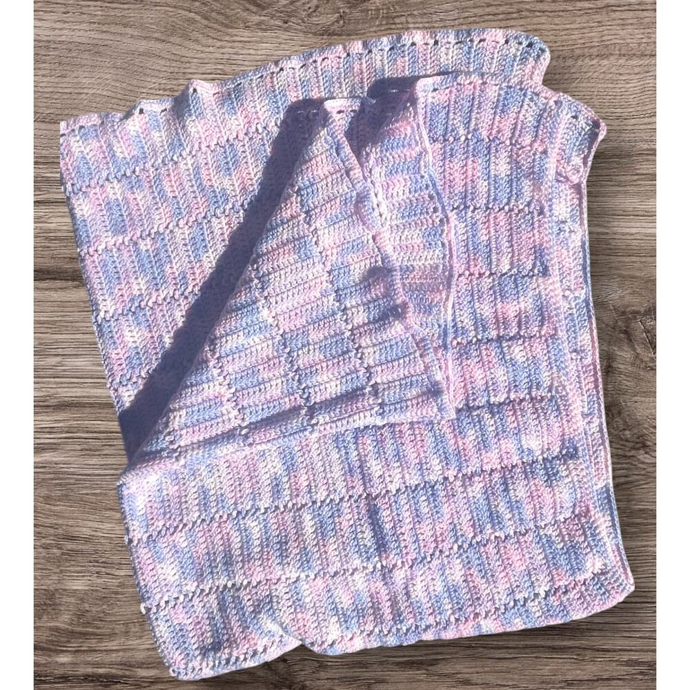 Hand Crafted Afghan | Blanket | Shimmering Blue & Pink | EUC